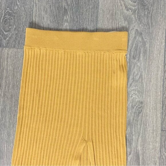 Aritzia Wilfred Zeta Midi Skirt Pleated High rise Ribbed Knit Side Slit Golden - Picture 9 of 14